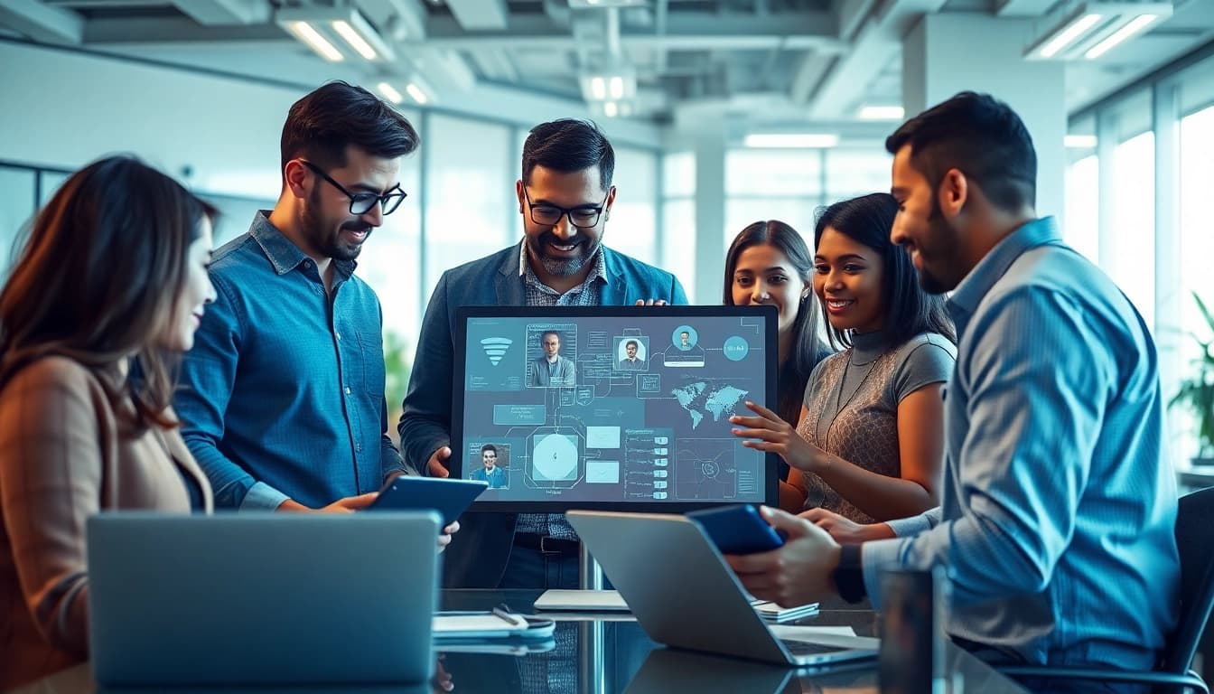 Engaging AI assistant for enterprise teams facilitating collaboration in a modern office.