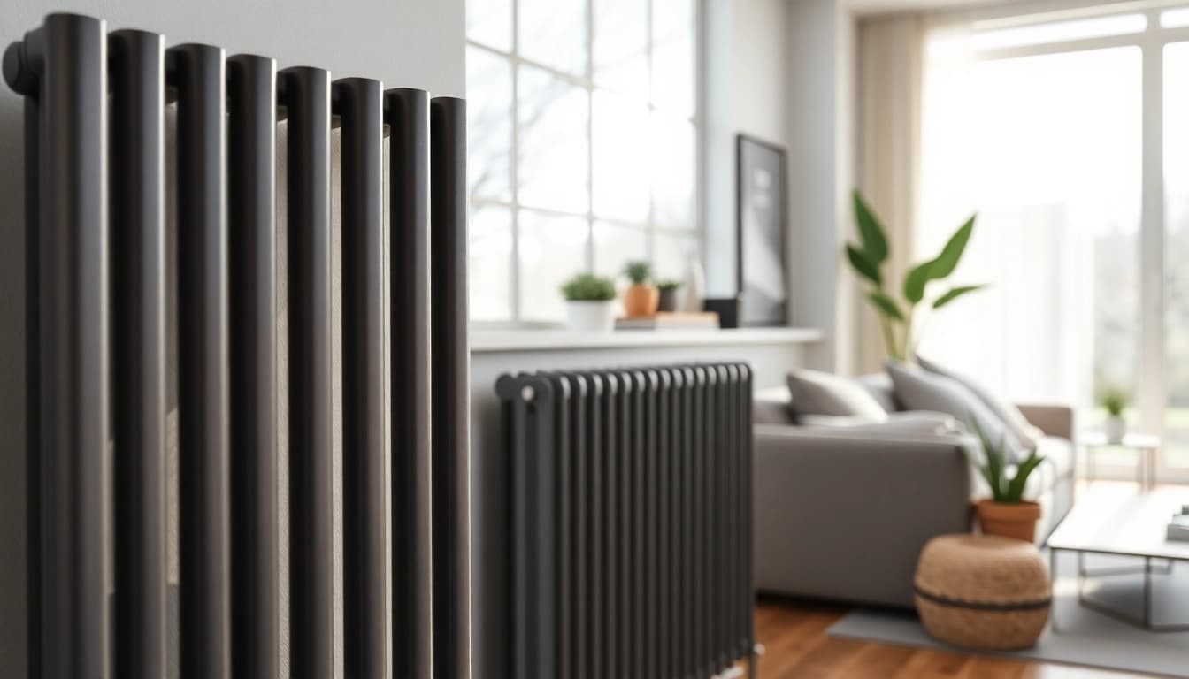 Heizkörper in modernem Wohnraum, elegant und funktional gestaltet.