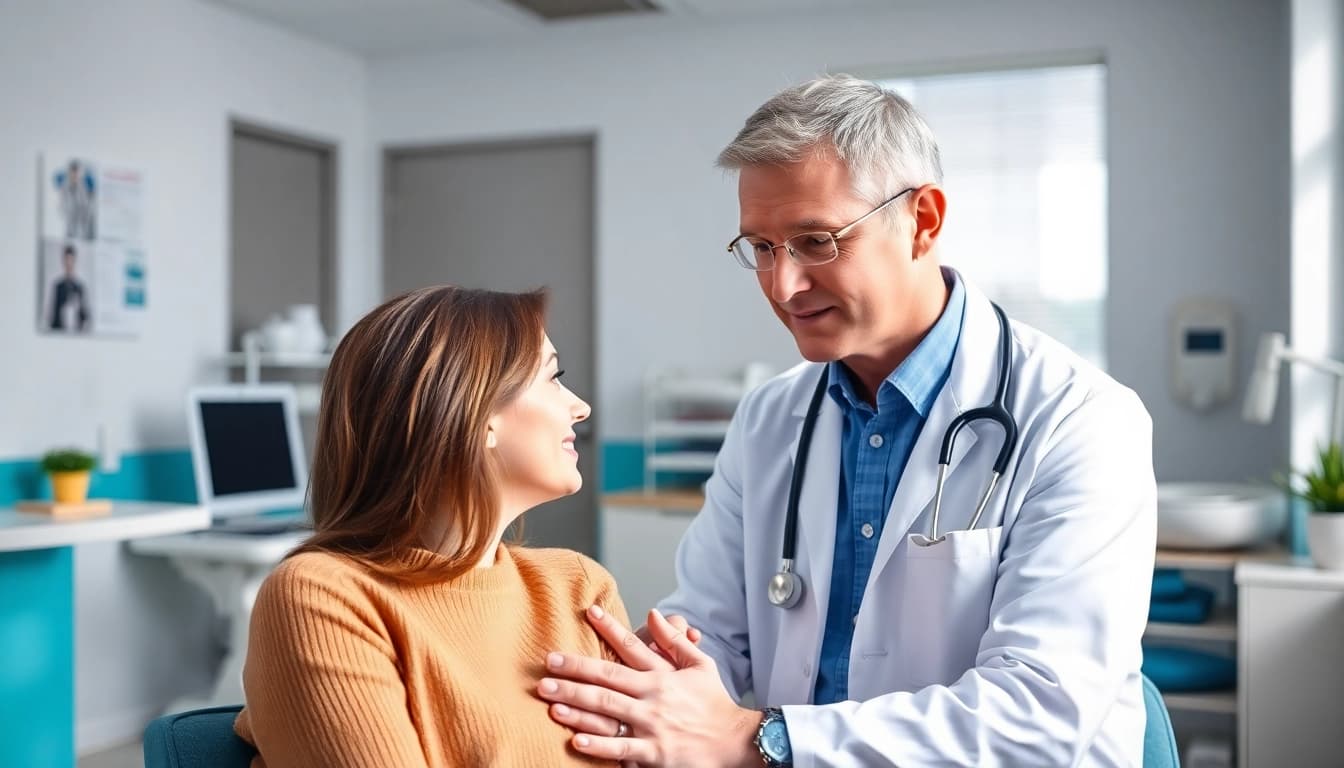Consultation at a physician led health clinic Sydney with a physician and patient discussing health.