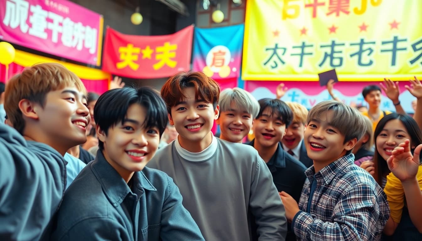 BTS news featuring a vibrant celebration of their latest album release with energetic fan interactions.