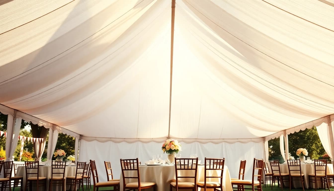 Enjoy stunning party tent rentals with elegant decor in a vibrant outdoor setting.