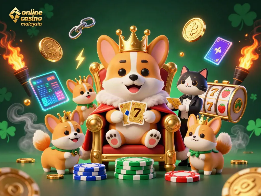 Watch the royal corgi reign at the online casino Malaysia scene full of vibrant gambling elements.