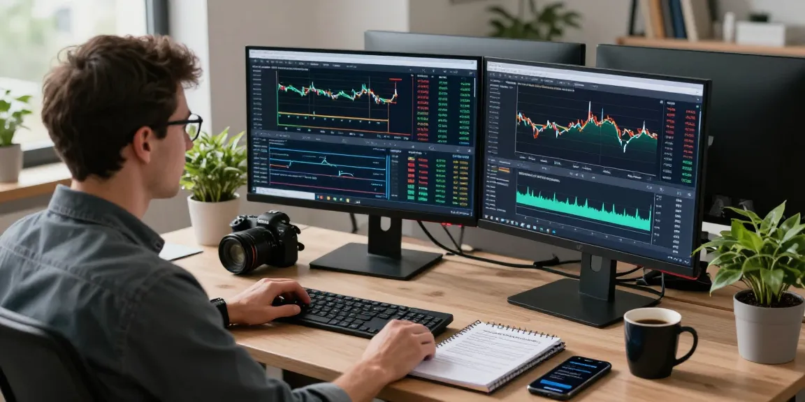 Traders using MT4 platform on multiple screens for Forex analysis in a modern office environment.