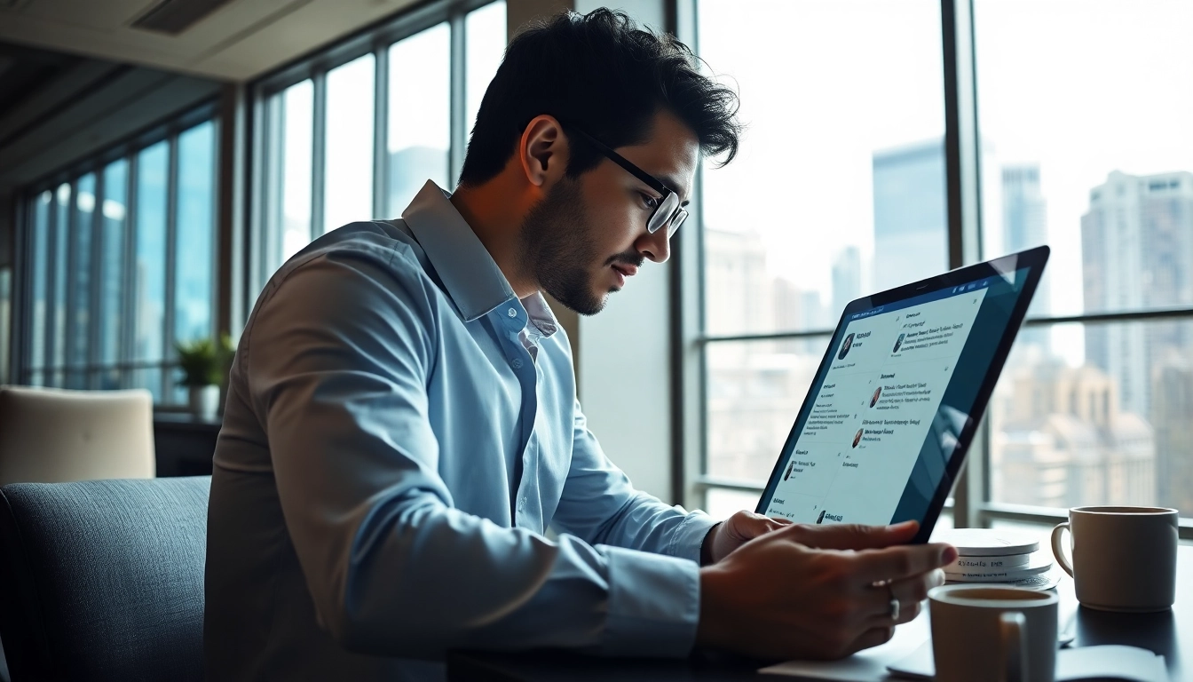 Extract emails from linkedin profiles using a laptop in a modern office environment.
