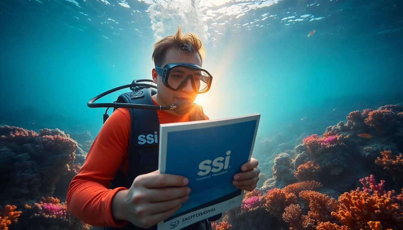 Dive into SSI Theorie Kurse with a professional diver exploring vibrant marine life.
