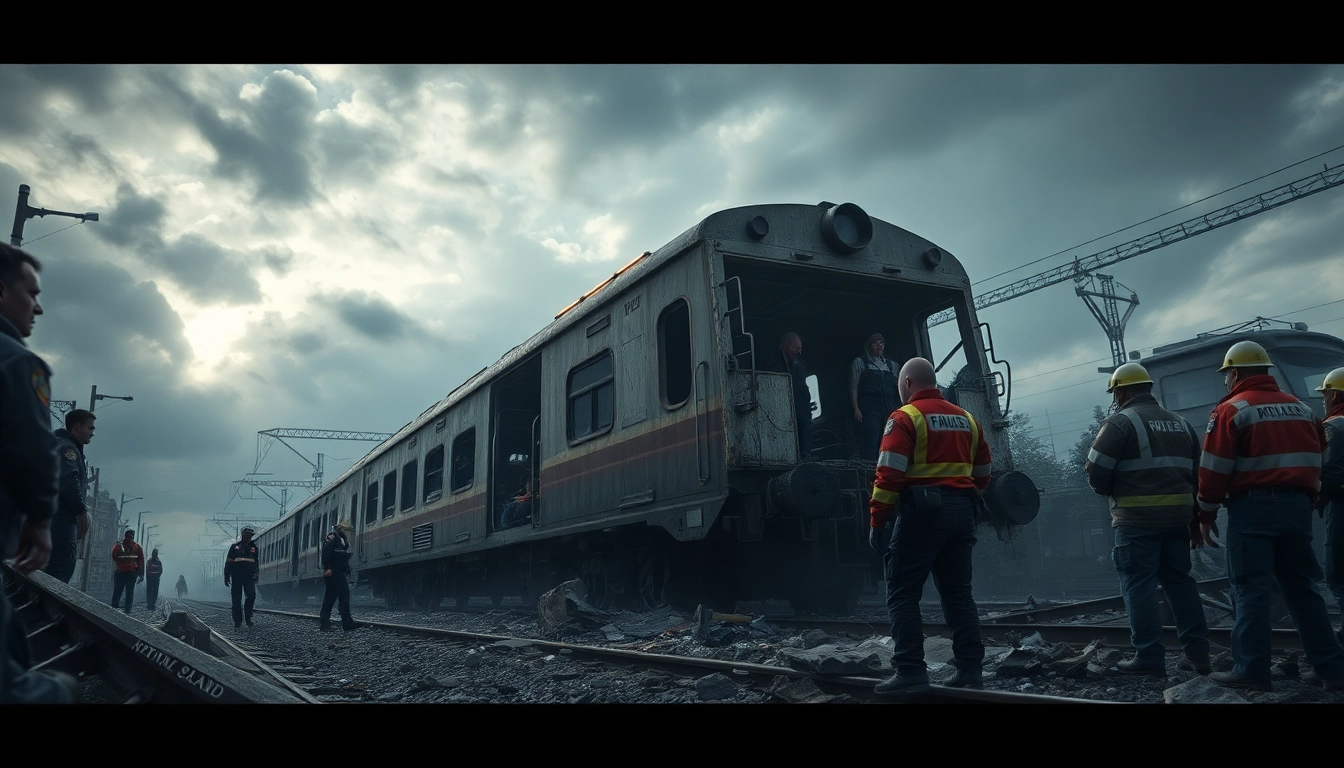 Scene capturing the aftermath of the spain train crash, showcasing rescue efforts amidst destruction.