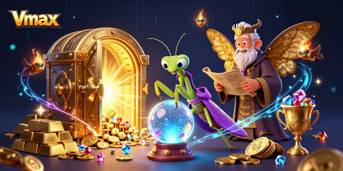Experience the thrill with Vmax as a mystical mantis fortune teller and golden treasures abound.