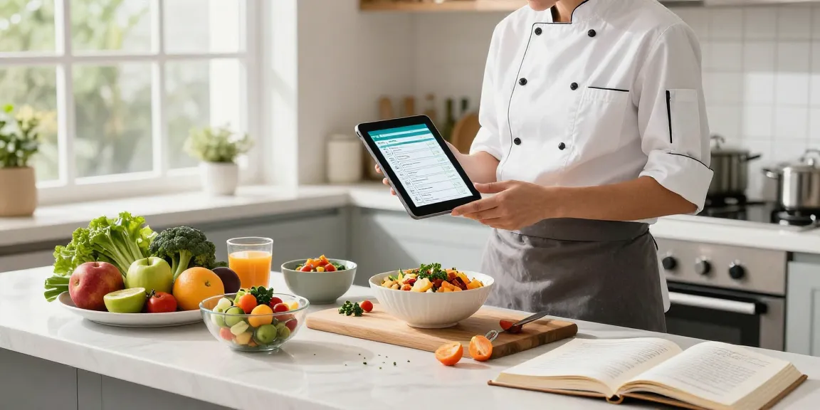 Best calorie tracker app being used by a home cook in a modern kitchen.