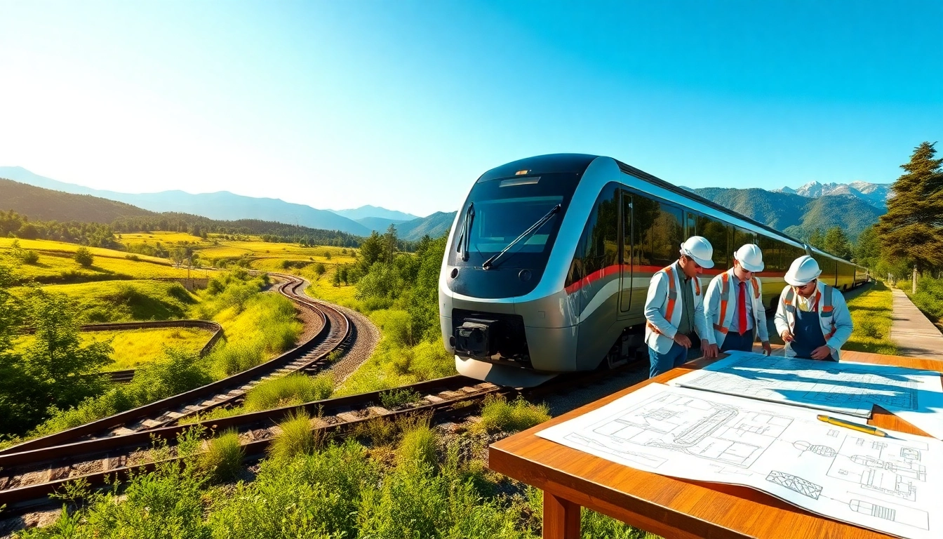 Engineers collaborating in railroad engineering, showcasing innovation in transportation planning.
