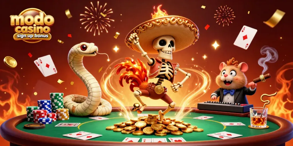 Experience the excitement of the modo casino sign up bonus amidst flamboyant characters and vibrant gaming elements.