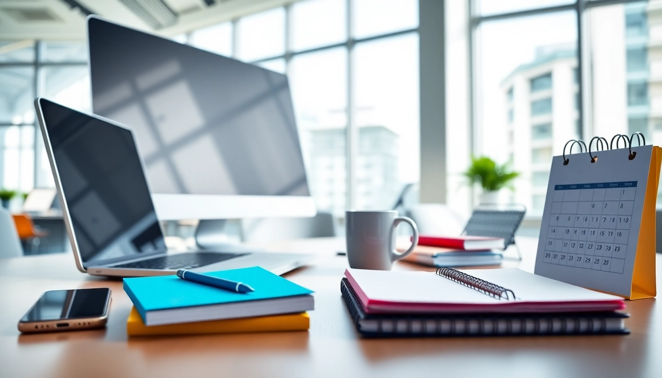 Engaging news desk setup showcasing essential elements for productivity.