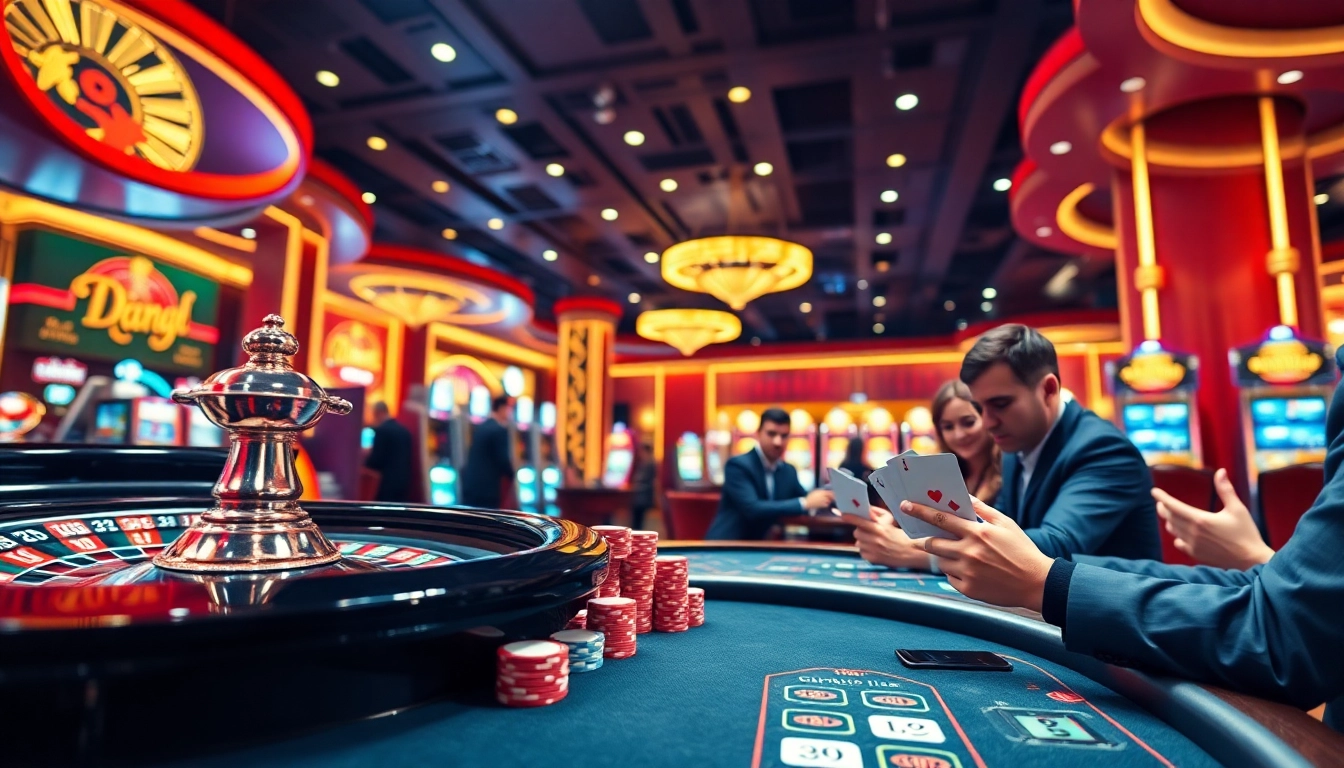 NN88 casino scene showcasing players at the poker table surrounded by vibrant gaming elements.