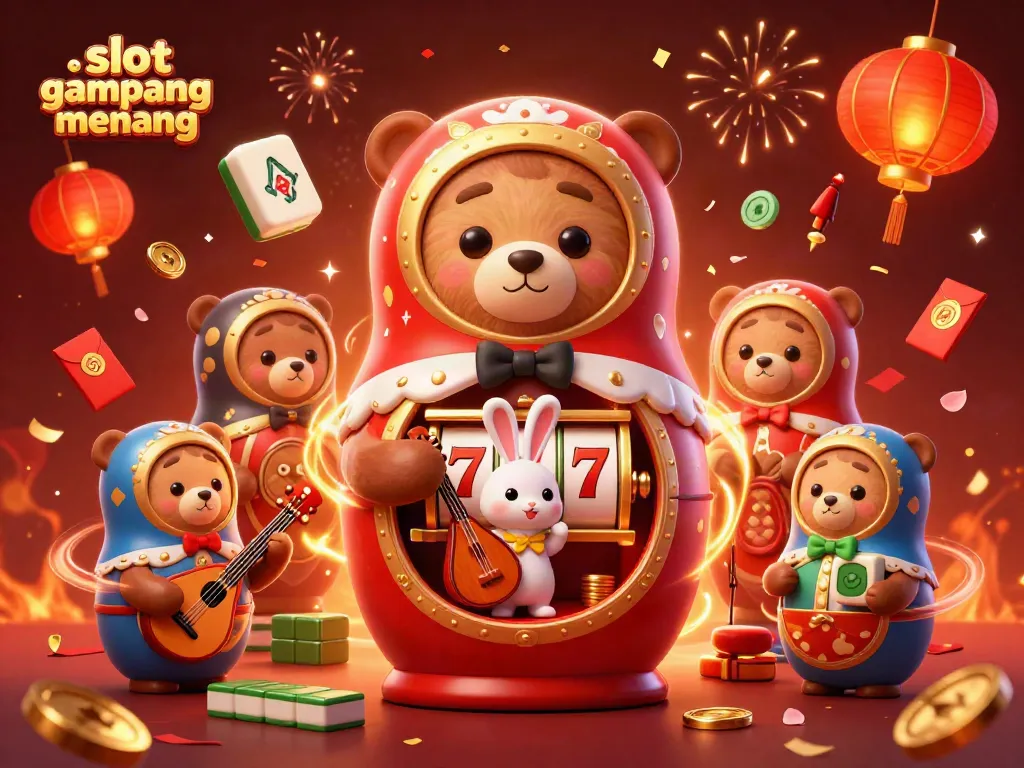 Win big with slot gampang menang in a vibrant and festive 3D casino illustration.