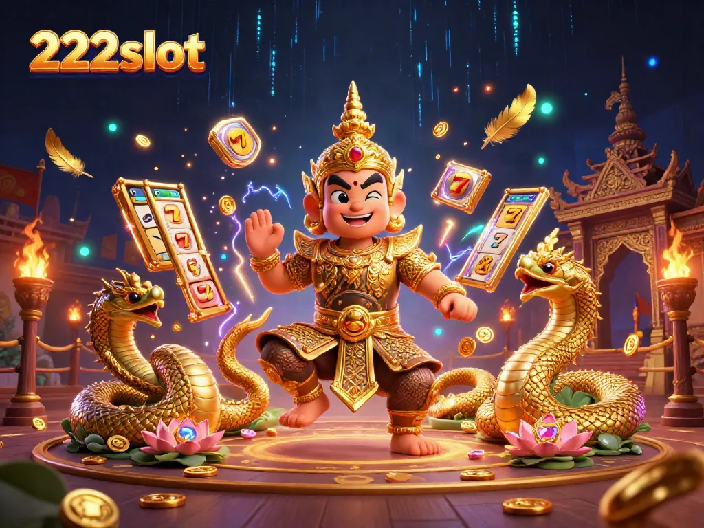Selami pengalaman bermain slot di 222slot dengan ilustrasi karakter penjaga kuil yang epik