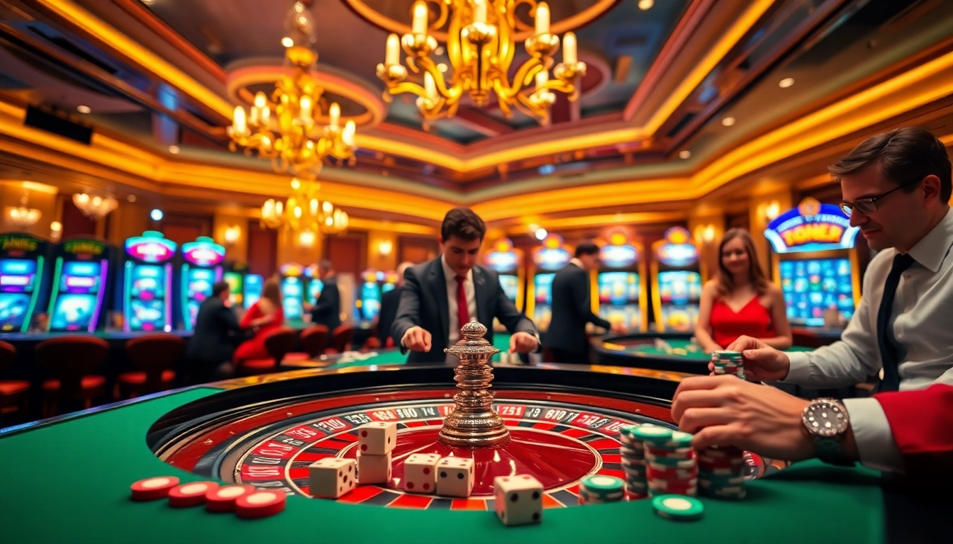 Exciting casino action featuring games from https://jun88buzz.info/, showcasing poker chips and roulette table.