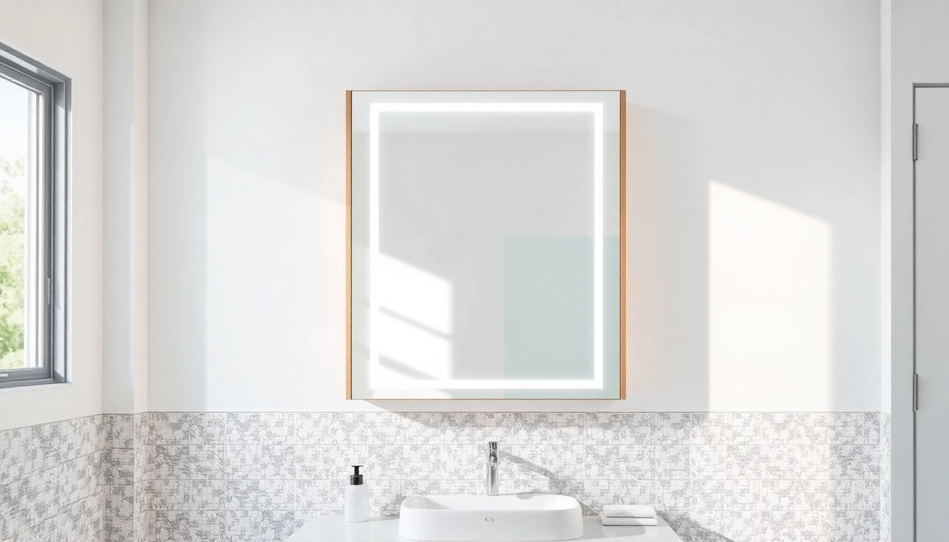 Spiegelschrank led mit moderner Beleuchtung und elegantem Design im Badezimmer.