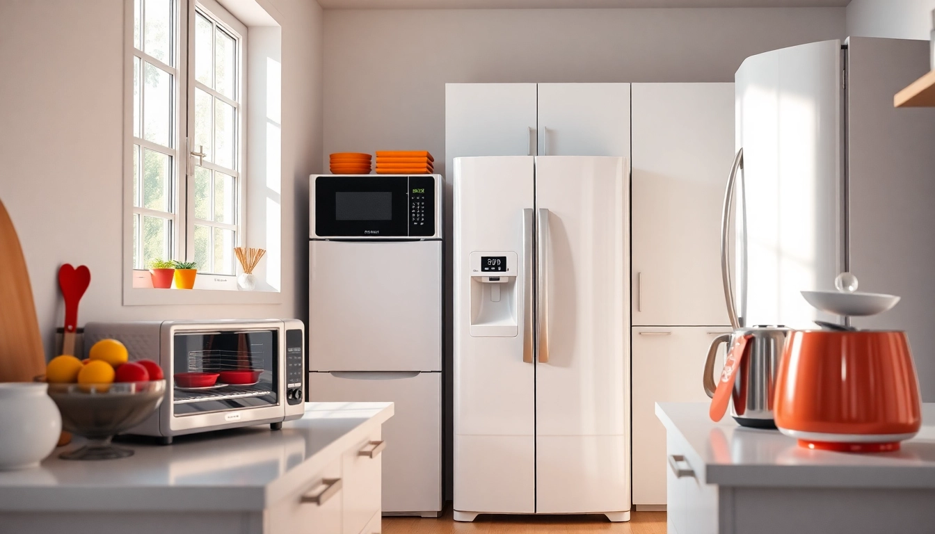 Showcase affordable appliance collection in a bright kitchen highlighting functionality and style.