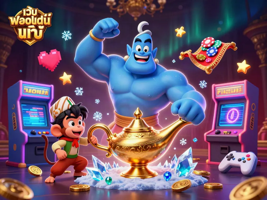เล่นเกมพนันออนไลน์ แท้ กับยักษ์สีฟ้าที่กำลังออกจากตะเกียงในฉากคาสิโนสุดอลังการ