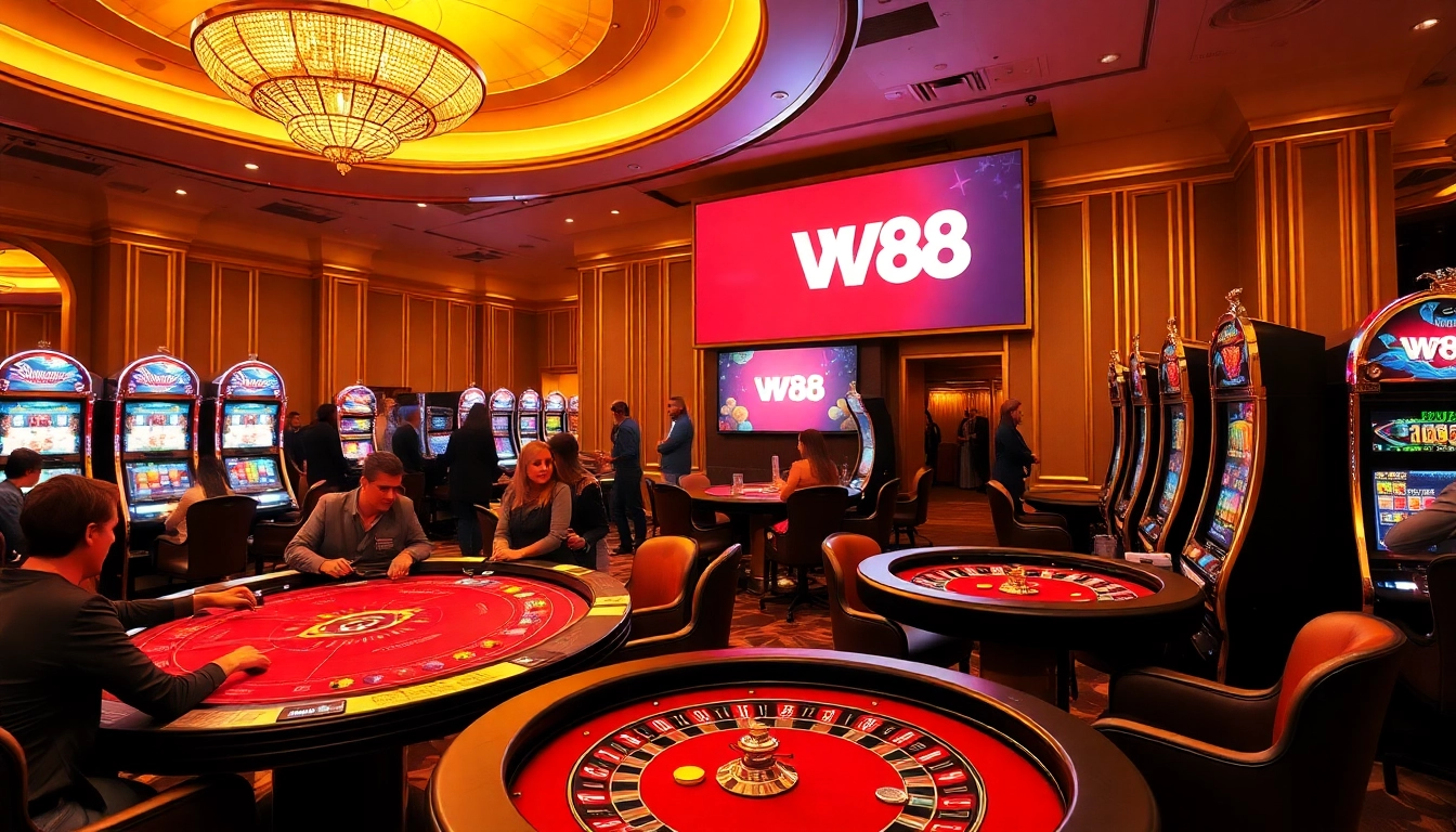 WW88 online casino experience with vibrant gambling tables and excited players.