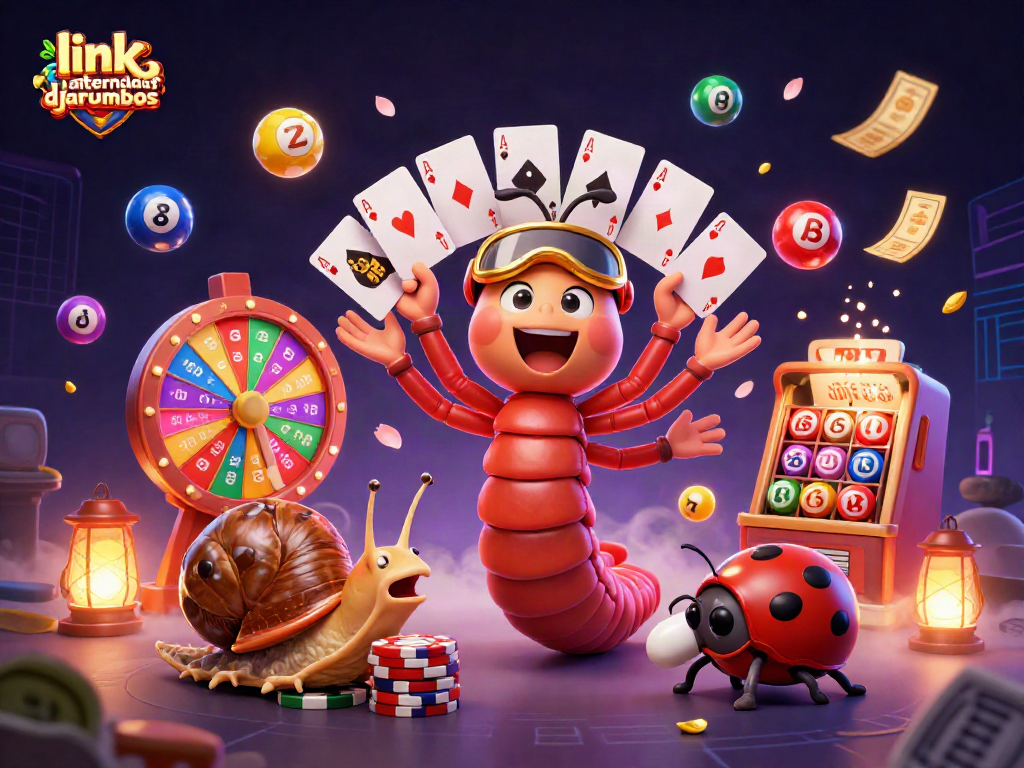 Engage with link alternatif djarumbos in this vibrant 3D casino scene featuring unique characters and dynamic elements.