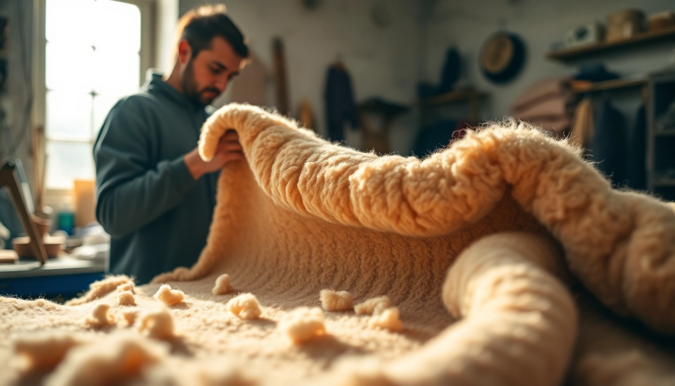 Fleece fabric being crafted in a workshop, showcasing its texture and warmth.
