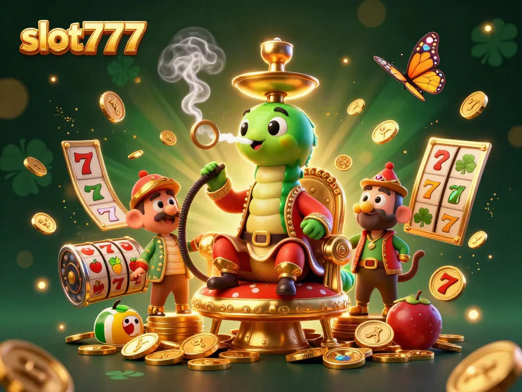 Permainan slot777 yang menarik dengan simbol mesin slot di latar belakang yang penuh warna.