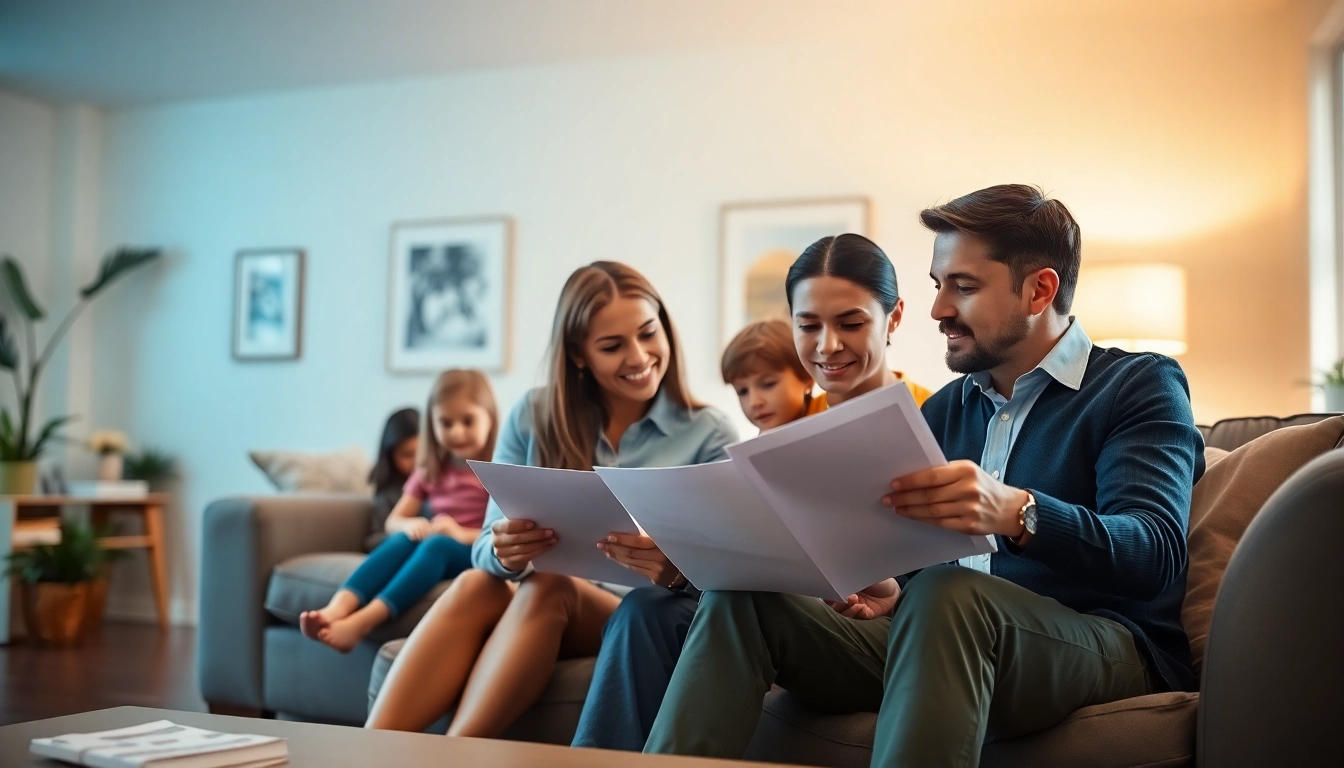 Discussing life insurance options with family in a cozy living room setting.