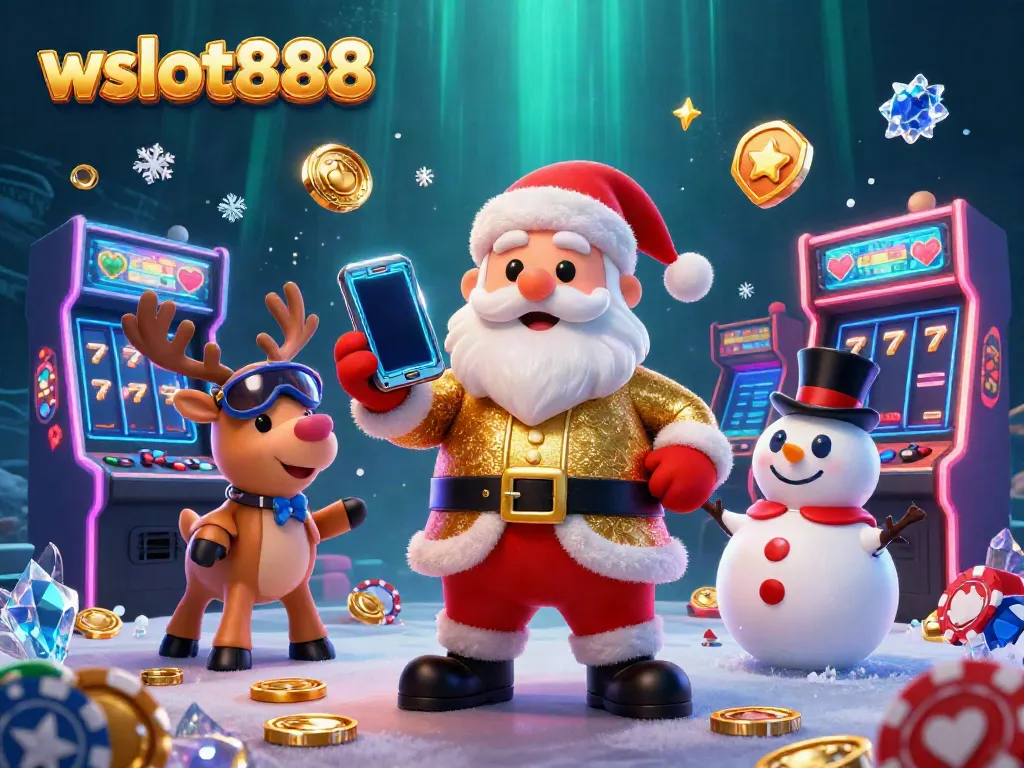 Menangkan jackpot dengan wslot888 dan karakter kasino menarik dalam ilustrasi 3D berwarna cerah.