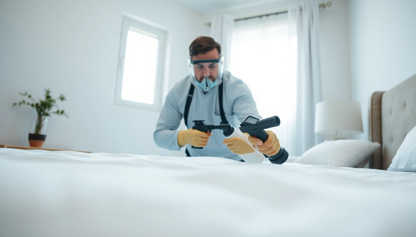 Ensure affordable bed bug control with a professional exterminator inspecting a bedroom.