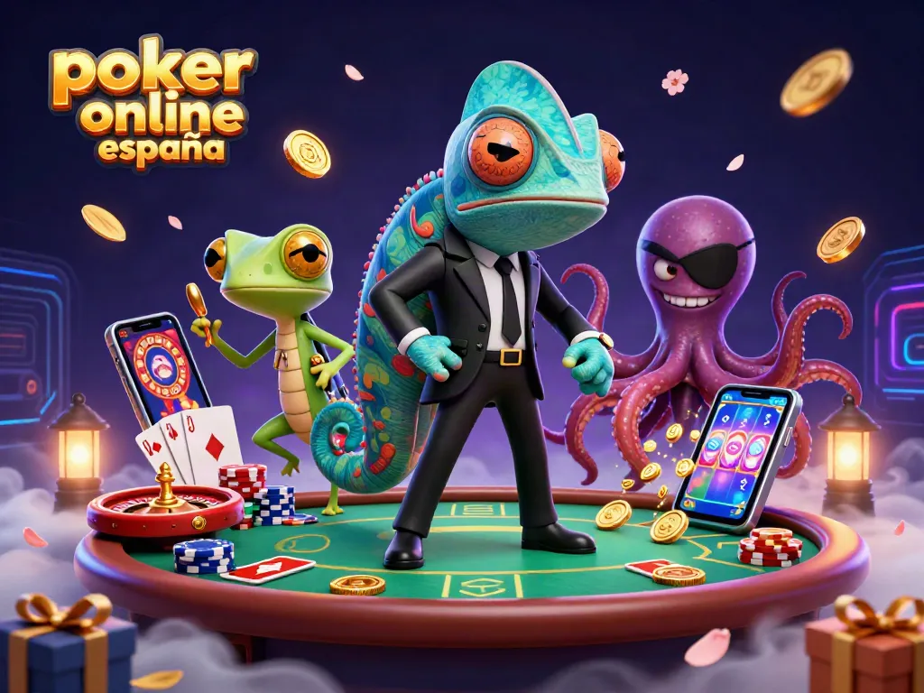 Disfruta del poker online España en una emocionante escena con un camaleón espía y un gecko inventor.