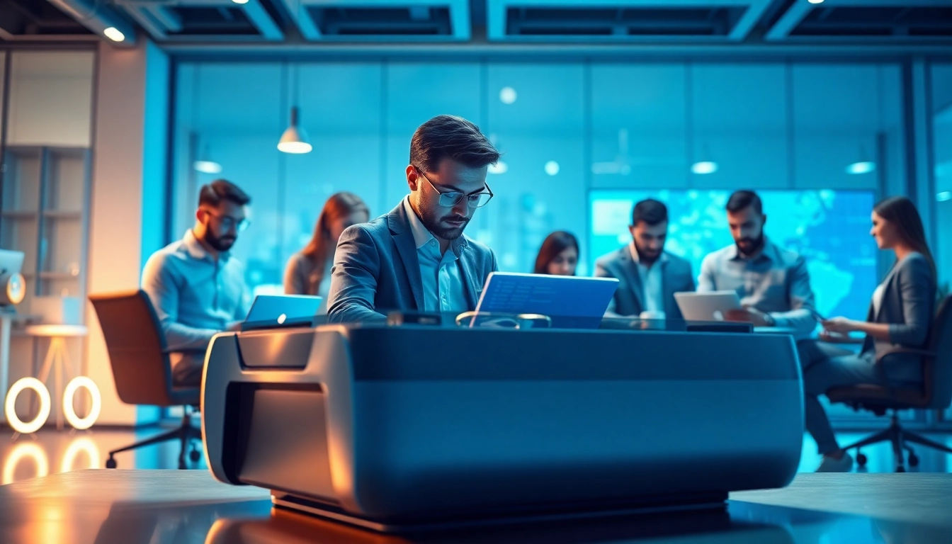 Engaging AI assistant for enterprise teams facilitating collaboration in a modern office.