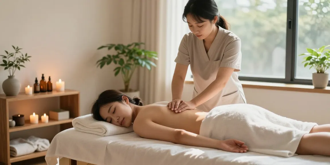 Relaxing 창원마사지 therapy session in a tranquil wellness studio.