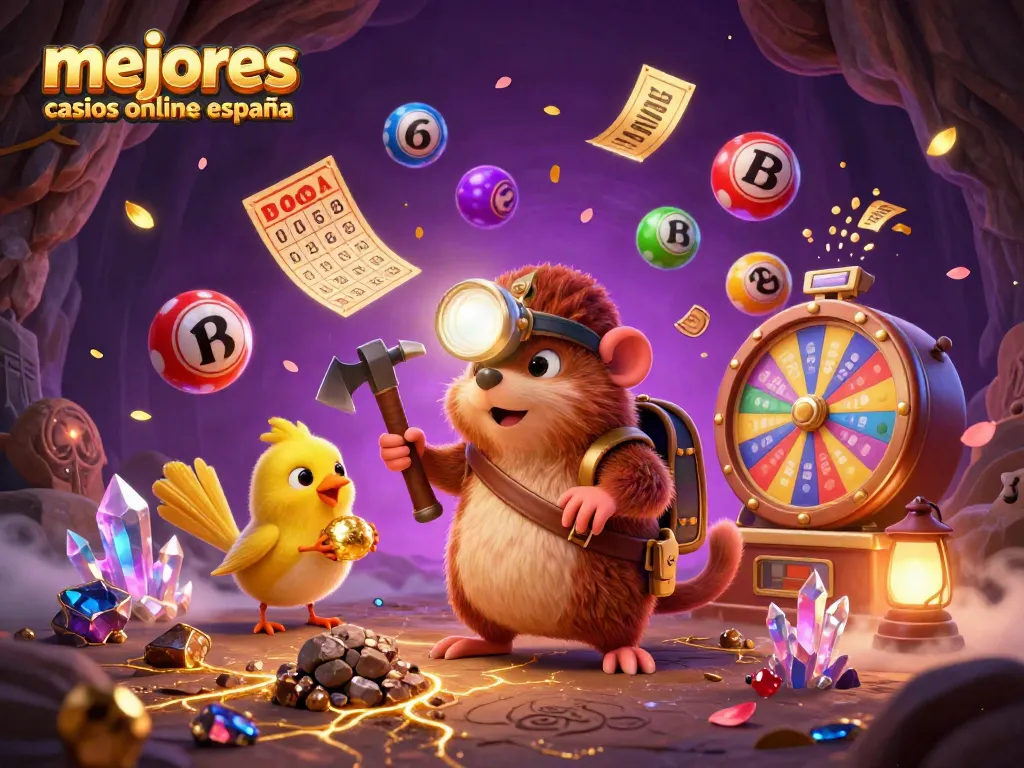 Explora los mejores casinos online España con un mole minero y lotería en un entorno vibrante.