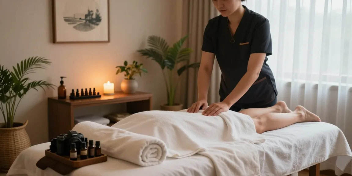 Massage therapy room with calming atmosphere, inviting clients for relaxation.