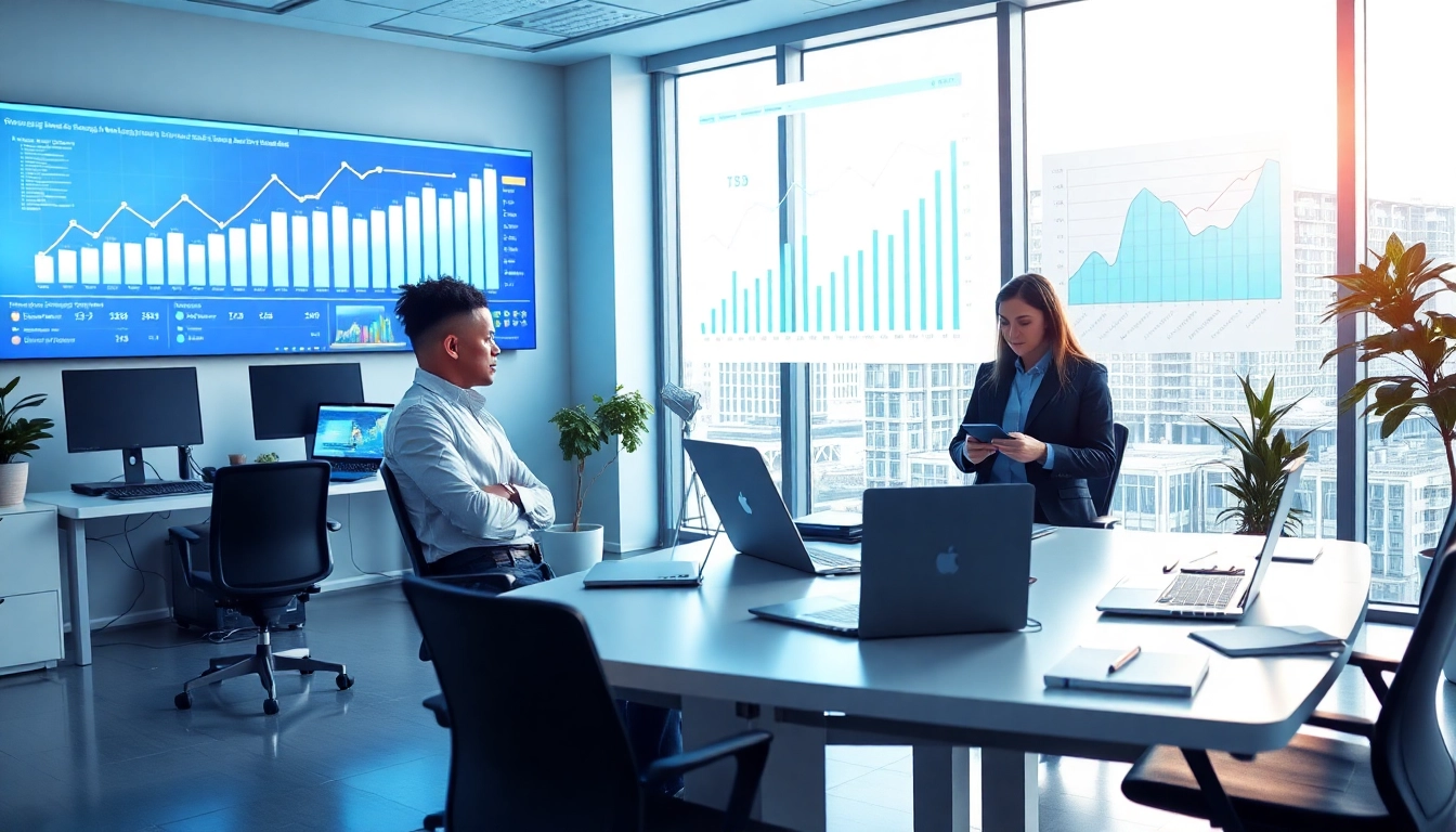 Find business automation experts near me working in a sleek, modern office environment.