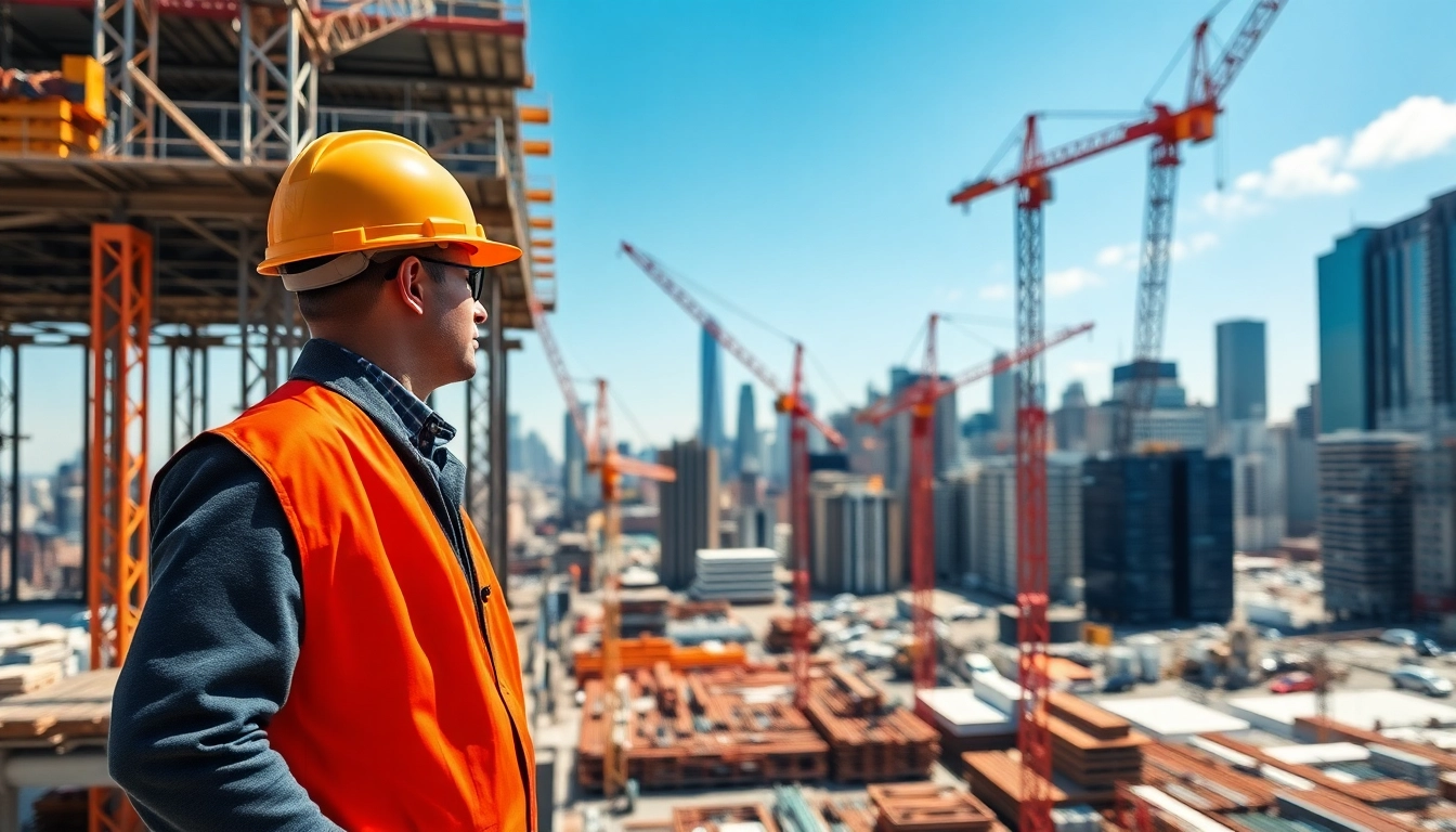 Manhattan Construction Manager directing activities at a bustling construction site in New York City.