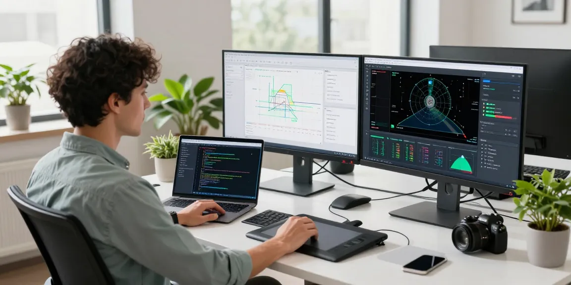 AI image detector analysis in a modern office with tech gadgets and natural light.