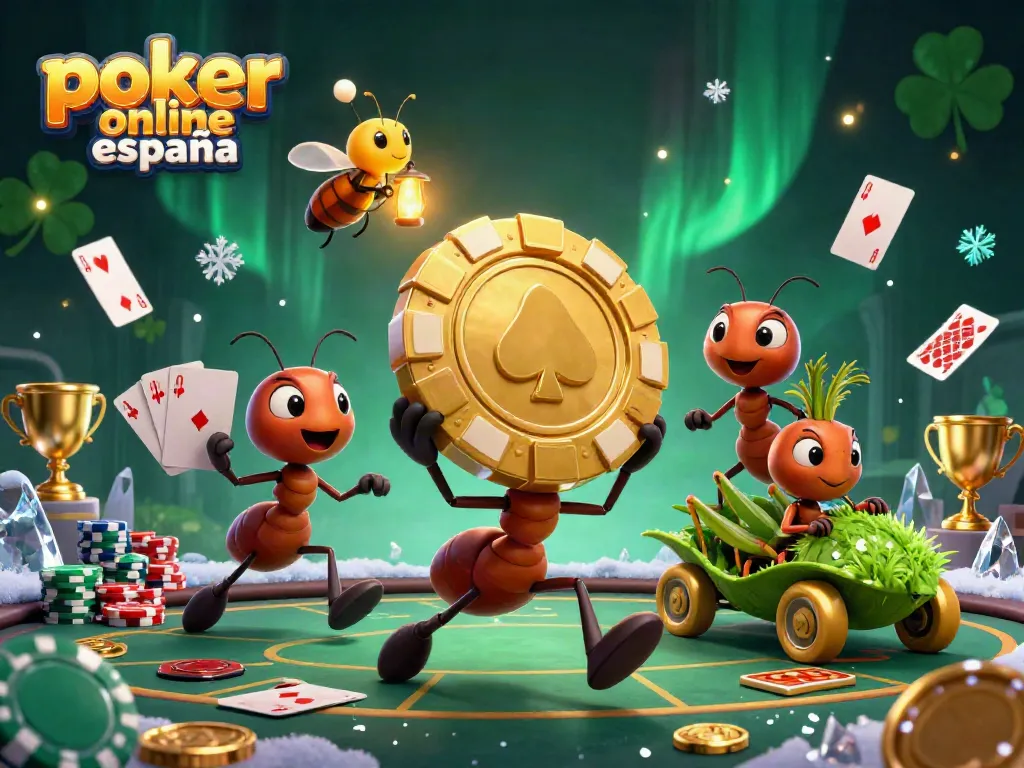 Juega póker online en España mostrando una escena animada con innovación y emoción.