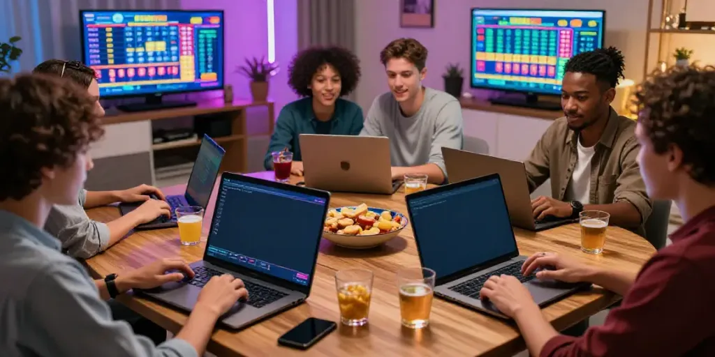 Players engaging in Situs togel online gaming in a cozy living room.