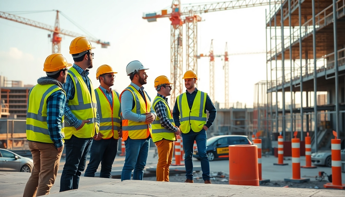 Enhance construction site safety with workers in high-visibility gear managing operations.