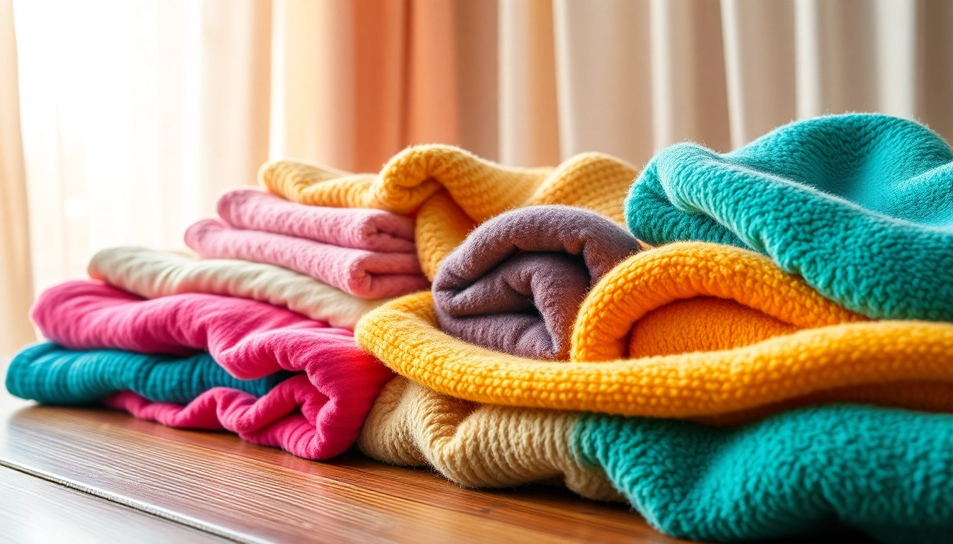 Fleece stof kopen: kleurrijke stoffen op een houten tafel met warme verlichting.