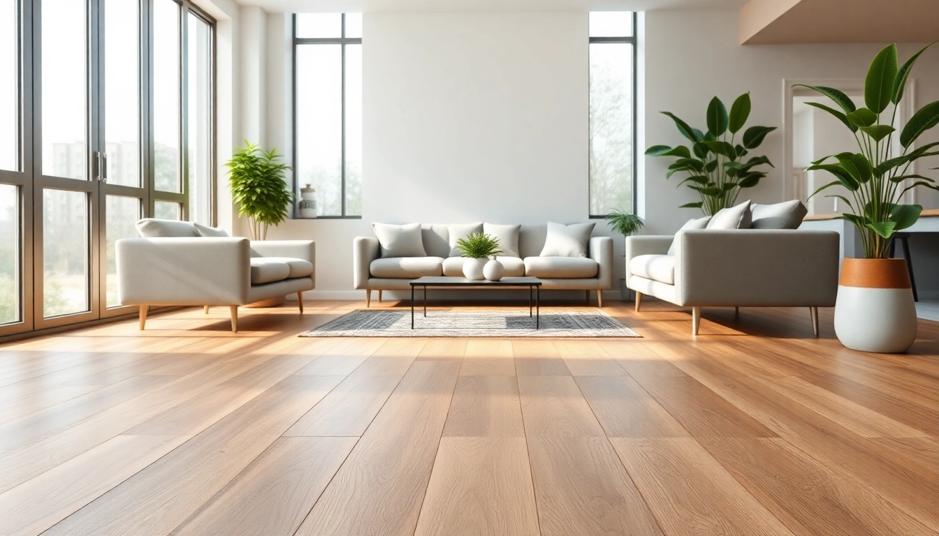 Showcase of vinyl plank flooring in a beautifully designed living room, illustrating its texture and elegance.
