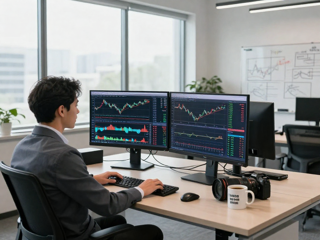 TradingView analysis in a professional trading environment with multiple monitors.