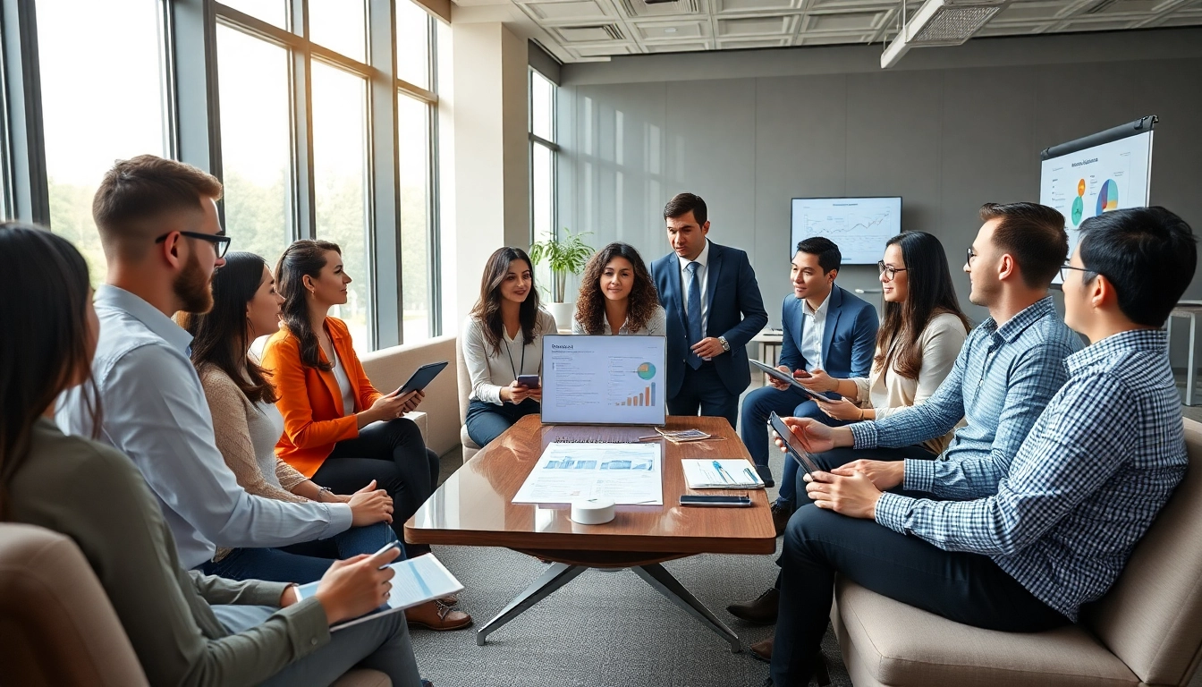 Visualize sales opportunities by industry with a diverse team strategizing in a modern office.
