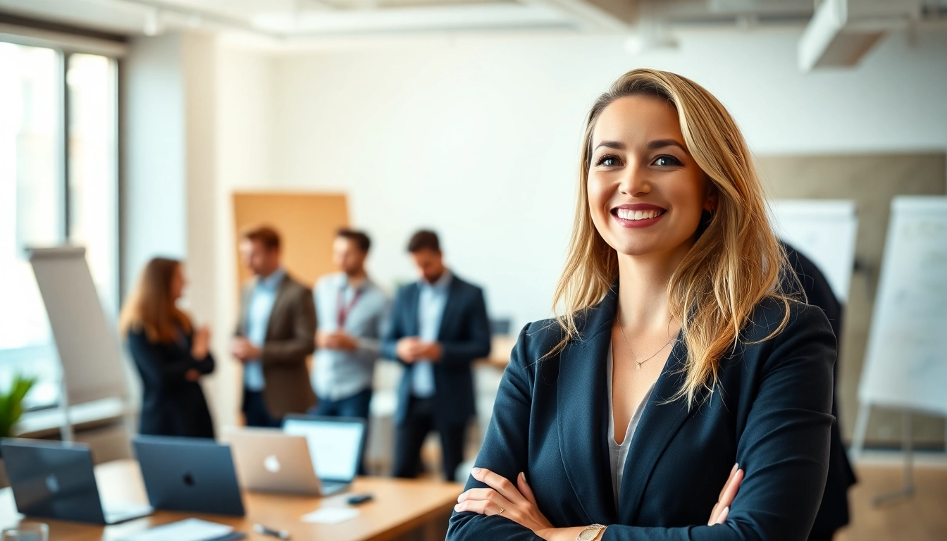 Highlighting founder leadership insights in a collaborative office environment with a female leader.