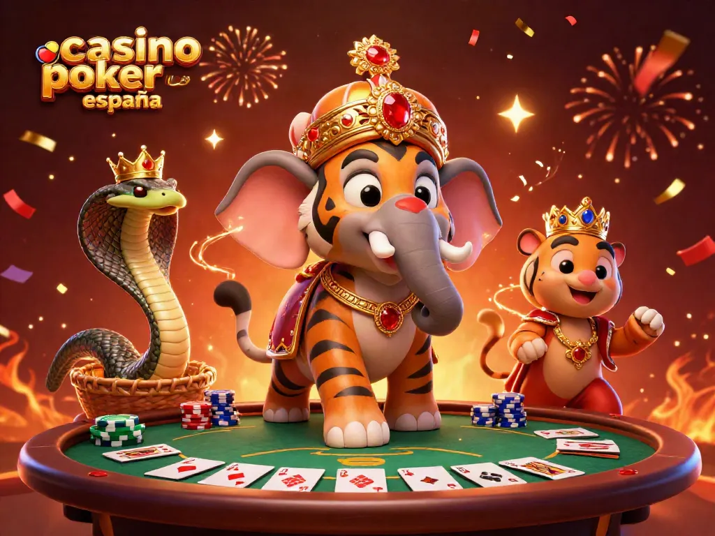 Disfruta del casino poker online en España con una vibrante ilustración 3D de acción y estrategia.