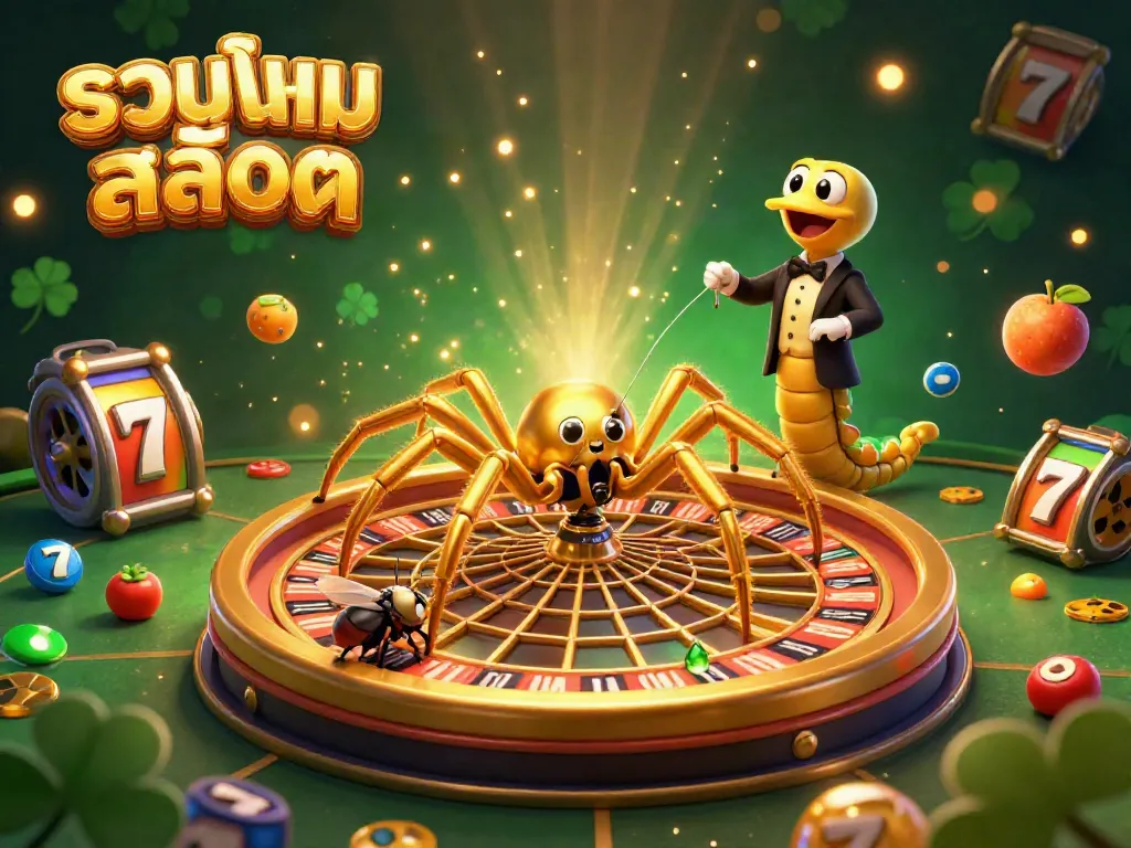 Experience the thrill of รวมเกมสล็อต with vibrant characters and dynamic slot elements in this detailed 3D illustration.
