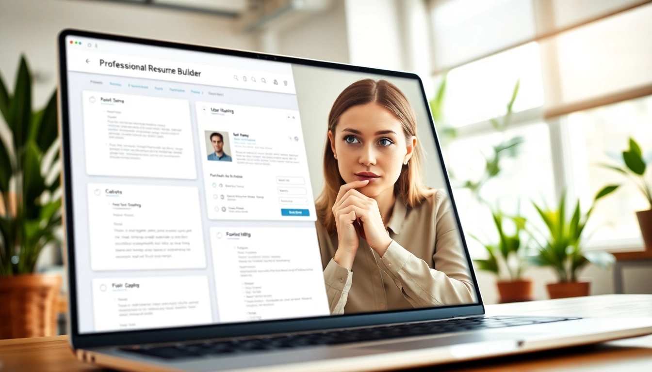 Create a standout Resume Builder experience through an engaging office setting with a user interacting with a professional template.