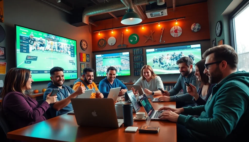 Friends enjoying the best sports betting sites Brazil in a lively environment, engaging in activities.