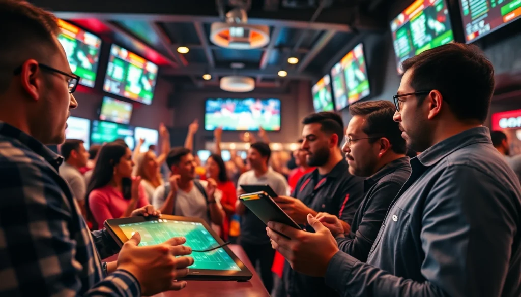 Experience the excitement of the best sportsbooks in Mexico with bettors analyzing live games in a sports bar.
